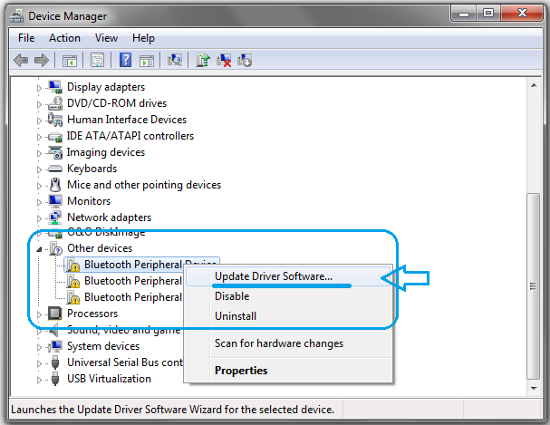 missing bluetooth peripheral driver windows 7