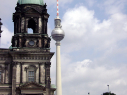 Part of Berliner Dom (Berlin Cathedral), with the Berlin TV tower in the background