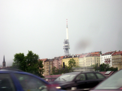 Zizkov television tower (in the distance)